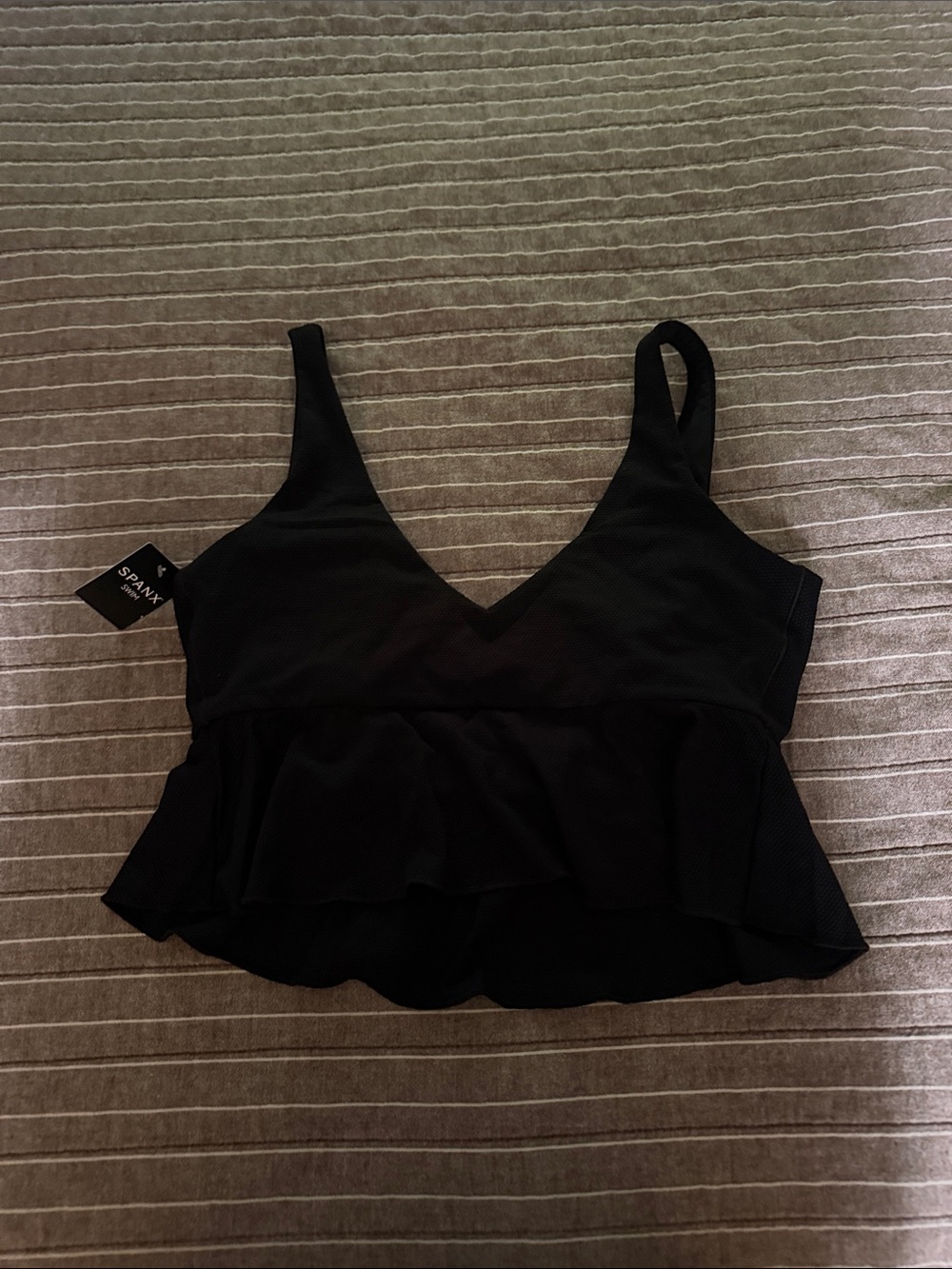 SPANX SWIM PIQUE LONGLINE FLOUNCE TOP BLACK NWT SIZE XL